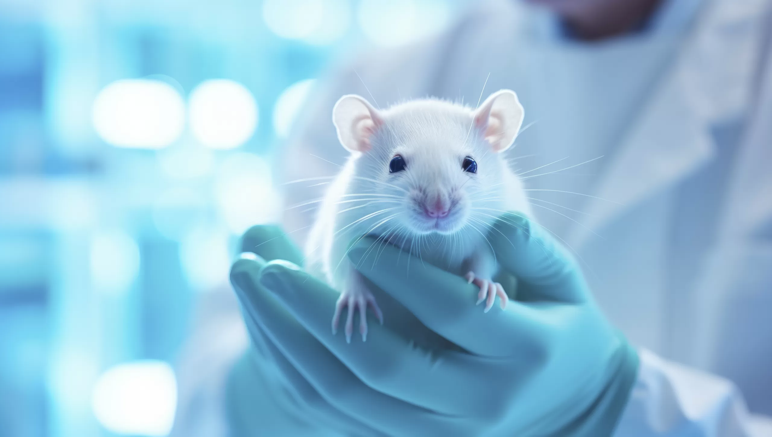 Close Up Rat Held Hand By Scientist